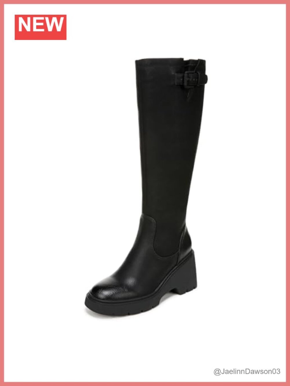 Knee High Platform Boot with Buckle Detailing Side Zip